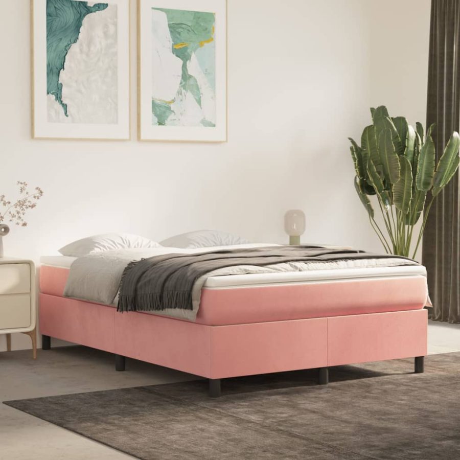Bedframe fluweel roze 140x200 cm