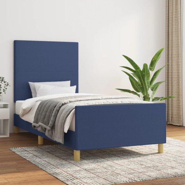 Bedframe met hoofdbord stof blauw 90x200 cm