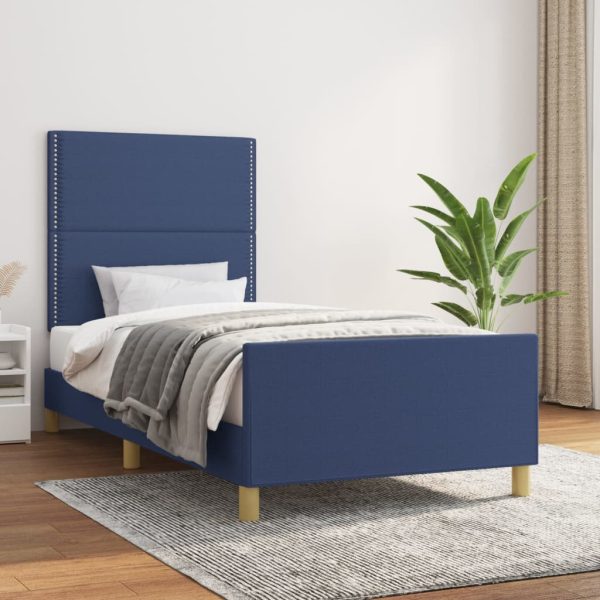 Bedframe met hoofdbord stof blauw 100x200 cm