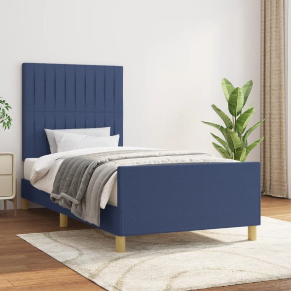 Bedframe met hoofdbord stof blauw 80x200 cm