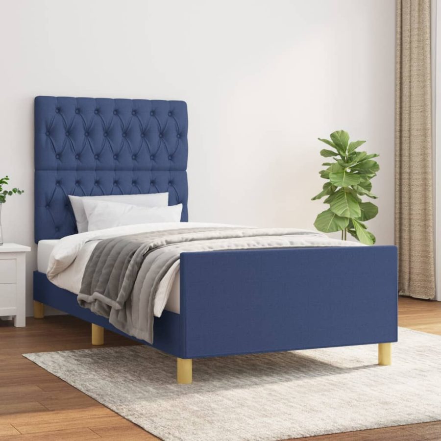 Bedframe met hoofdeinde stof blauw 90x190 cm