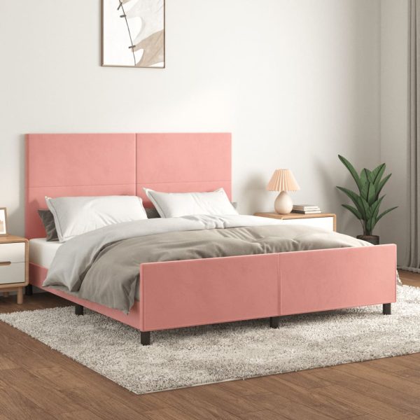 Bedframe met hoofdeinde fluweel roze 160x200 cm