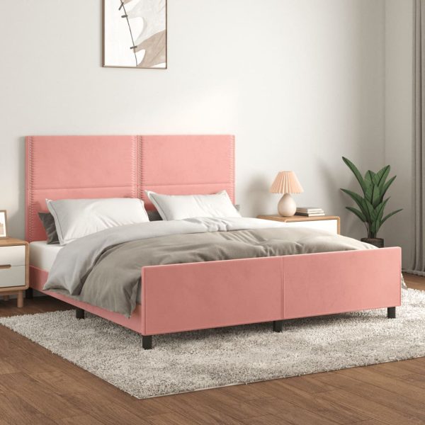 Bedframe met hoofdeinde fluweel roze 160x200 cm