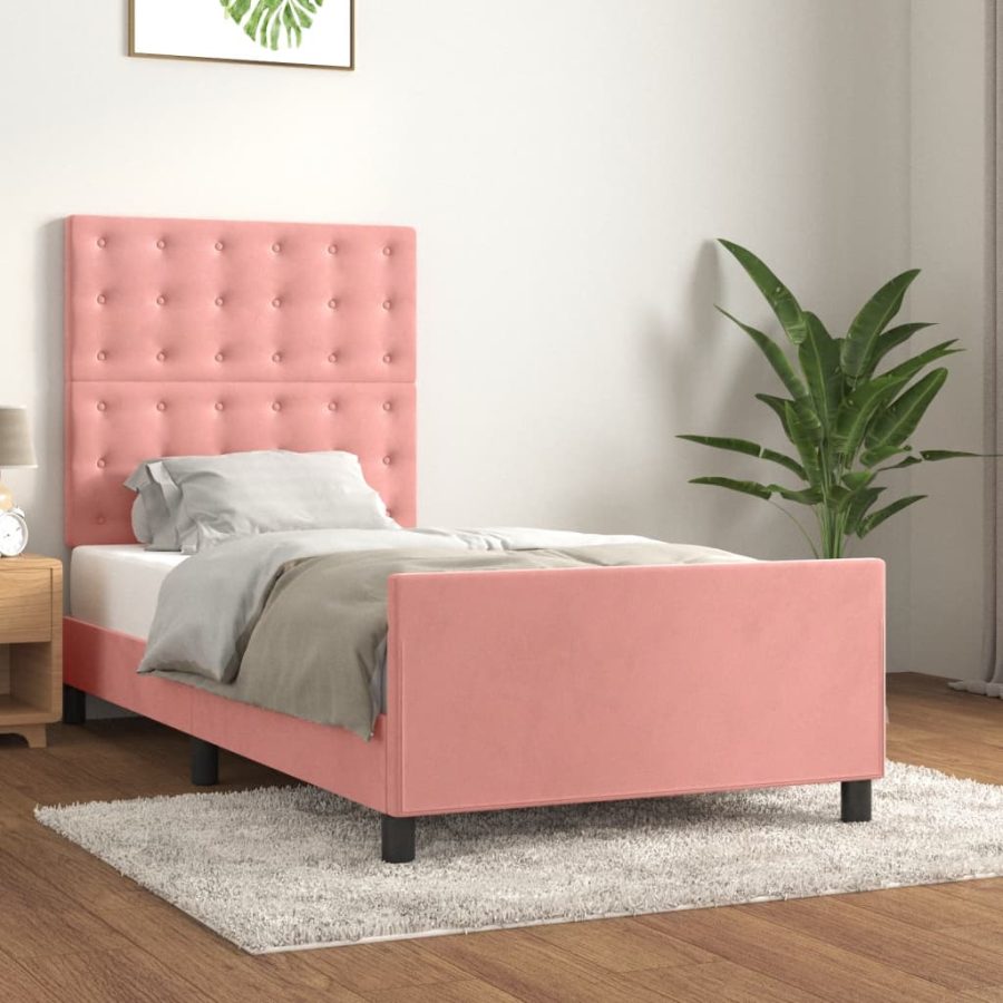 Bedframe met hoofdeinde fluweel roze 80x200 cm
