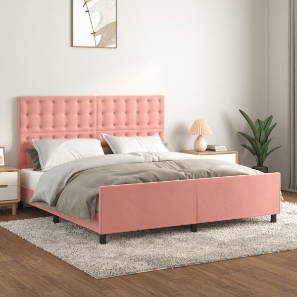 Bedframe met hoofdeinde fluweel roze 160x200 cm