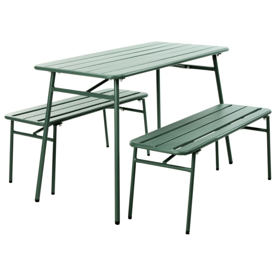 ProGarden 3-delige Tuintafel en bankenset staal groen - Afbeelding 2