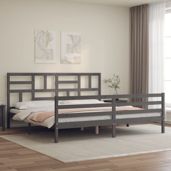 Bedframe met hoofdbord massief hout grijs 200x200 cm