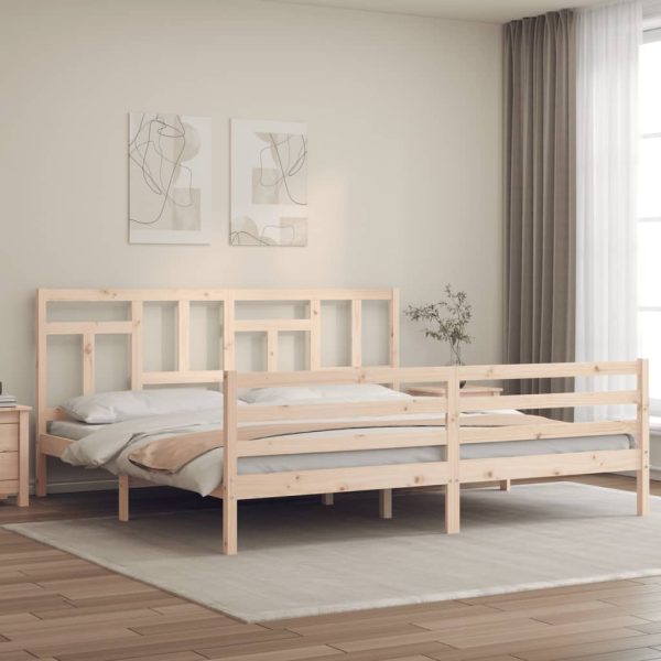 Bedframe met hoofdbord massief hout 200x200 cm
