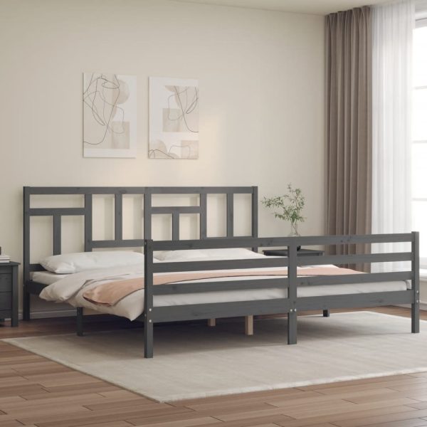 Bedframe met hoofdbord massief hout grijs 200x200 cm