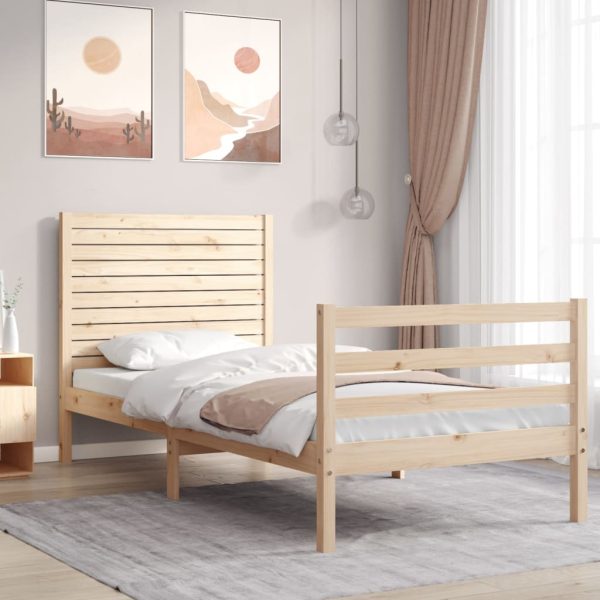 Bedframe met hoofdbord massief hout 90x200 cm