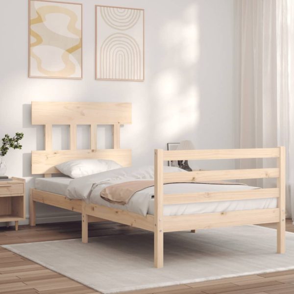 Bedframe met hoofdbord massief hout 90x200 cm