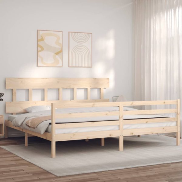 Bedframe met hoofdbord massief hout 200x200 cm