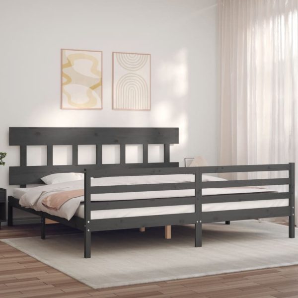 Bedframe met hoofdbord massief hout grijs 200x200 cm