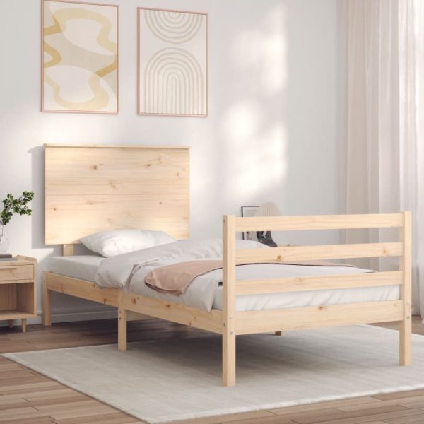 Bedframe met hoofdbord massief hout 90x200 cm