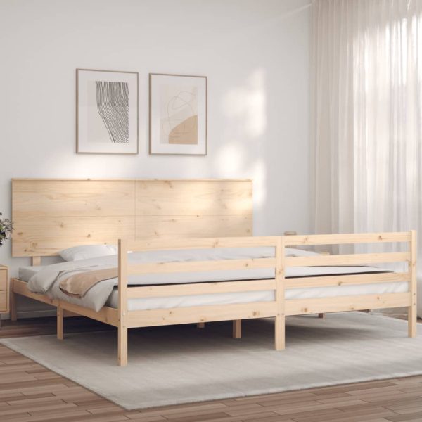 Bedframe met hoofdbord massief hout 200x200 cm