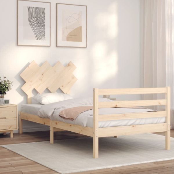 Bedframe met hoofdbord massief hout 90x200 cm
