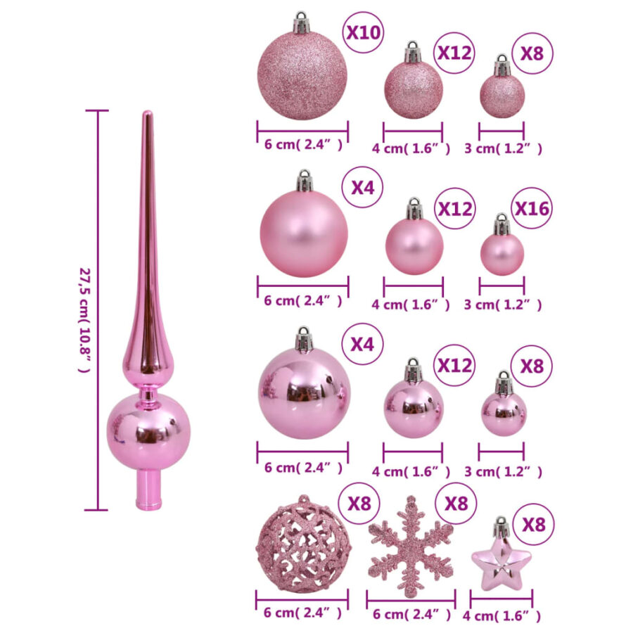 111-delige Kerstballenset polystyreen roze - Afbeelding 10