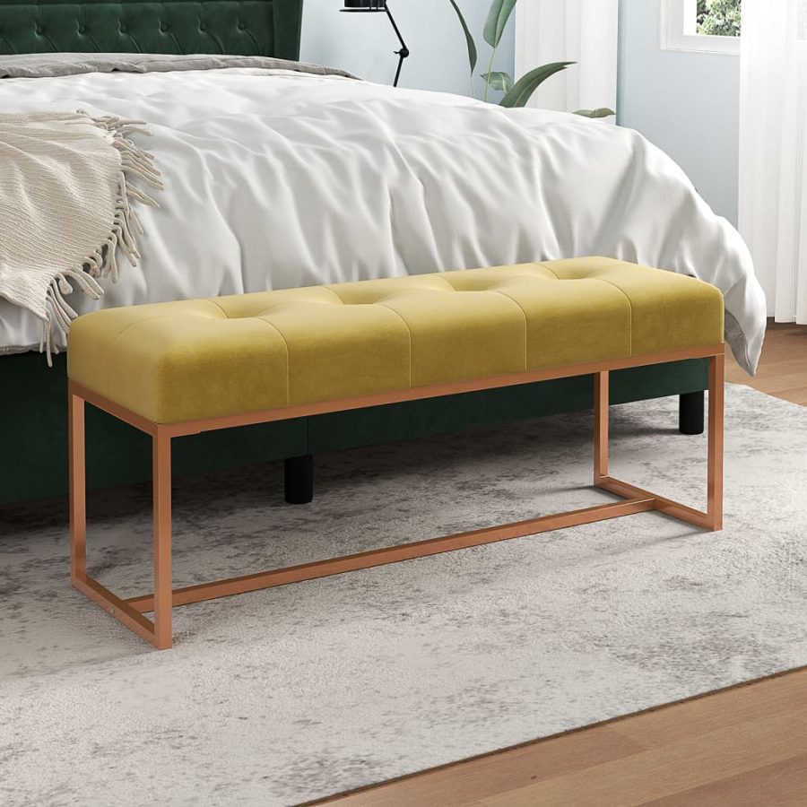 Bankje 110x36x45 cm fluweel mosterdgeel