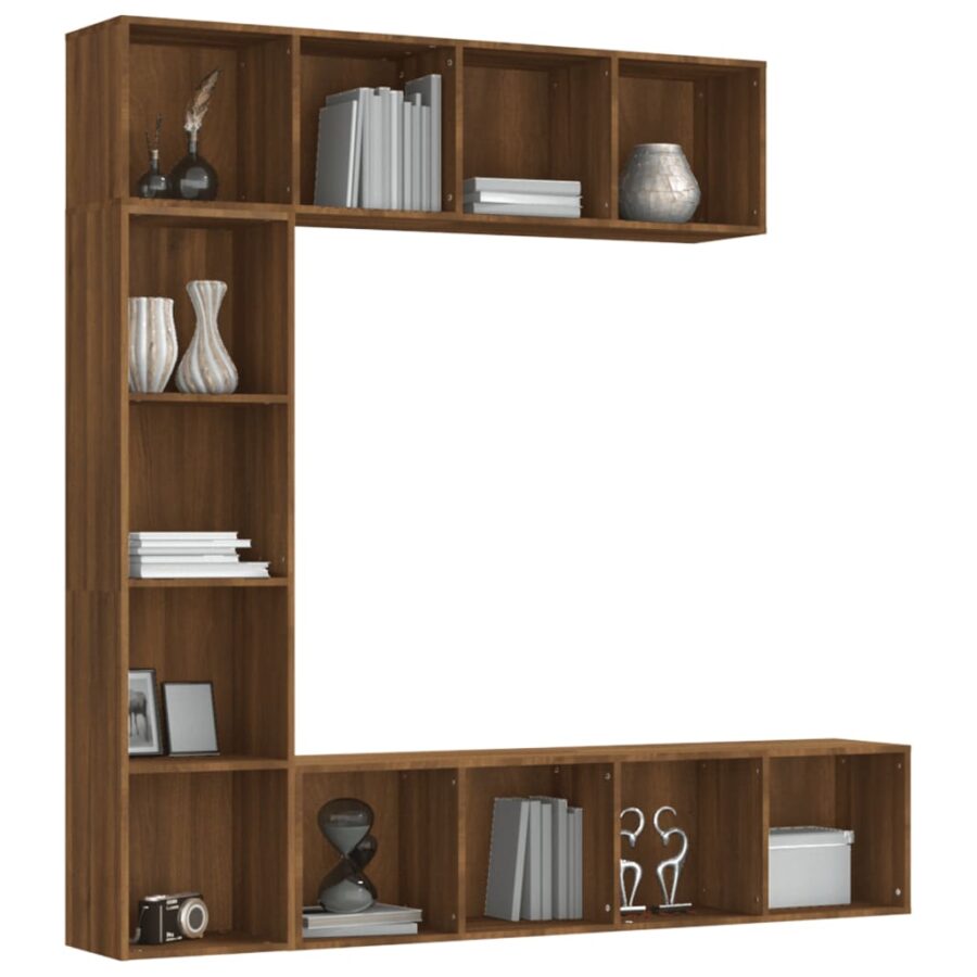 3-delige boekenkast- / tv-meubelset 180x30x180 cm bruineiken - Afbeelding 3