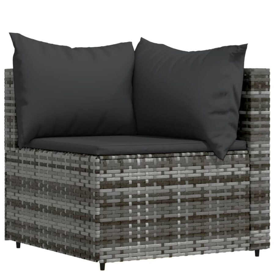 4-delige Loungeset met kussens poly rattan grijs - Afbeelding 4