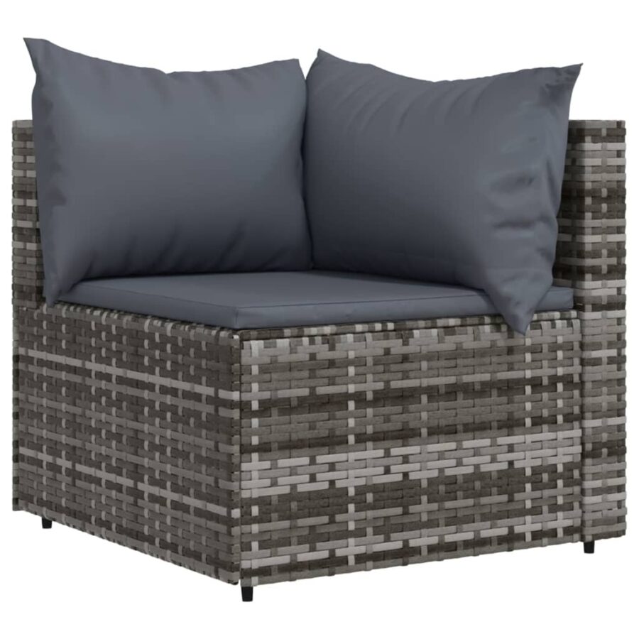 4-delige Loungeset met kussens poly rattan grijs - Afbeelding 4