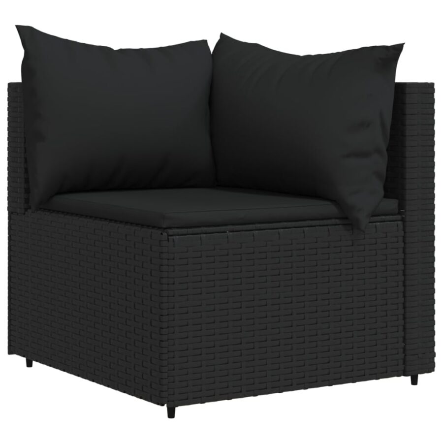 3-delige Loungeset met kussens poly rattan zwart - Afbeelding 4