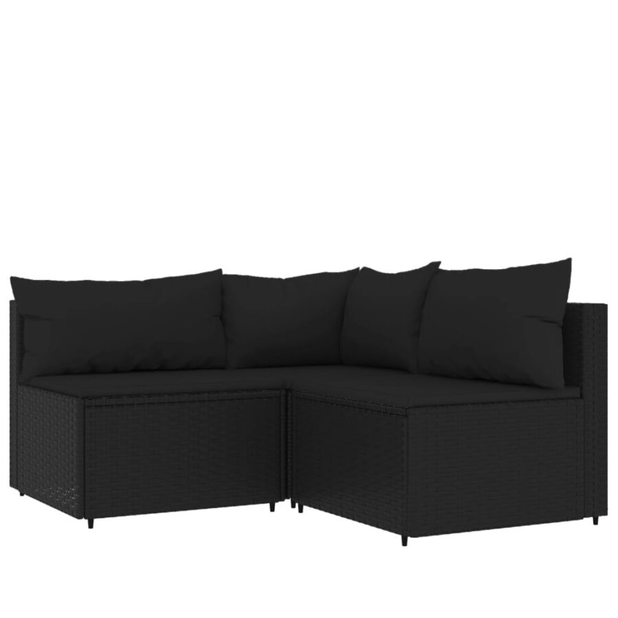 4-delige Loungeset met kussens poly rattan zwart - Afbeelding 3