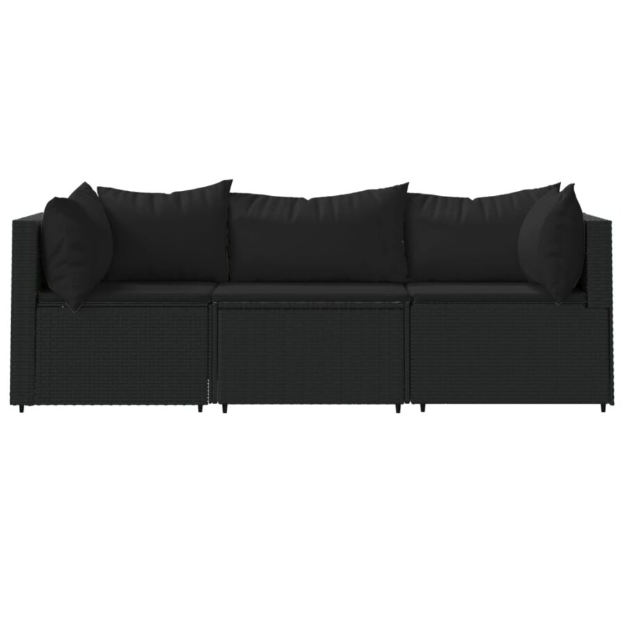 3-delige Loungeset met kussens poly rattan zwart - Afbeelding 3