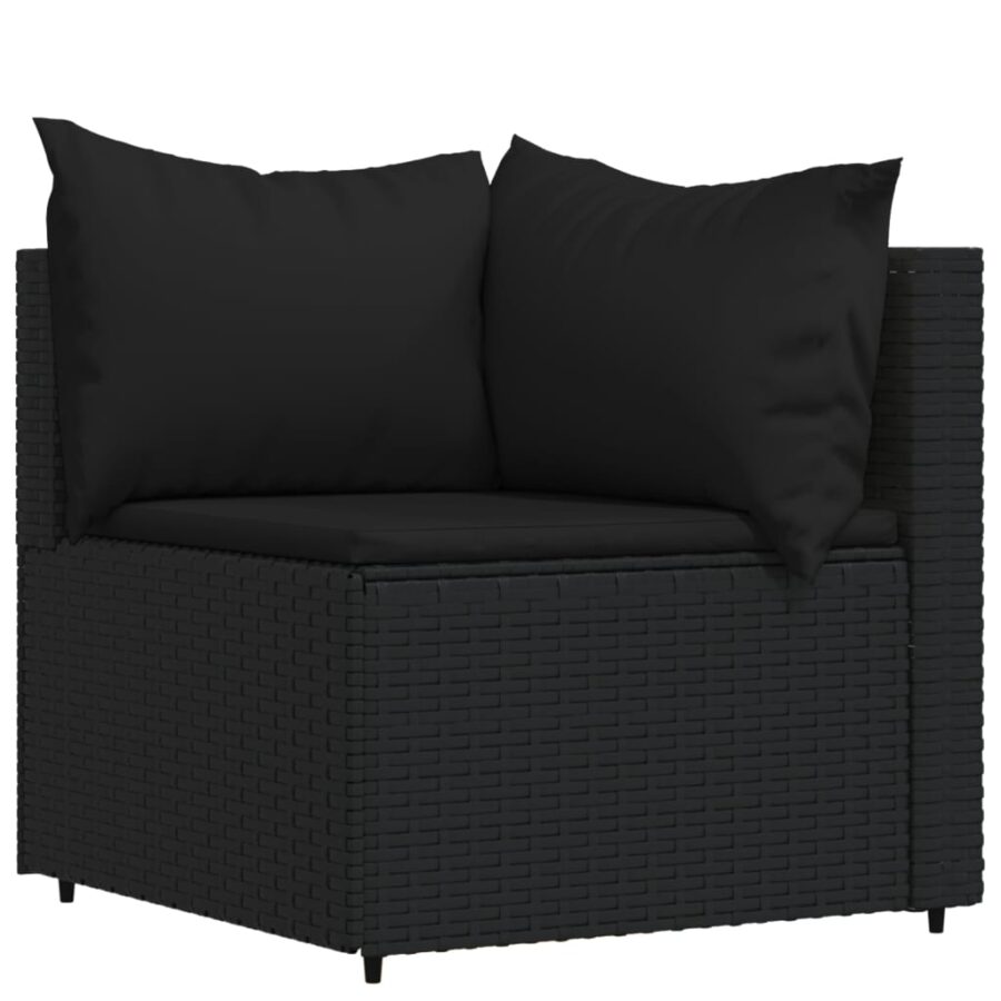 4-delige Loungeset met kussens poly rattan zwart - Afbeelding 4