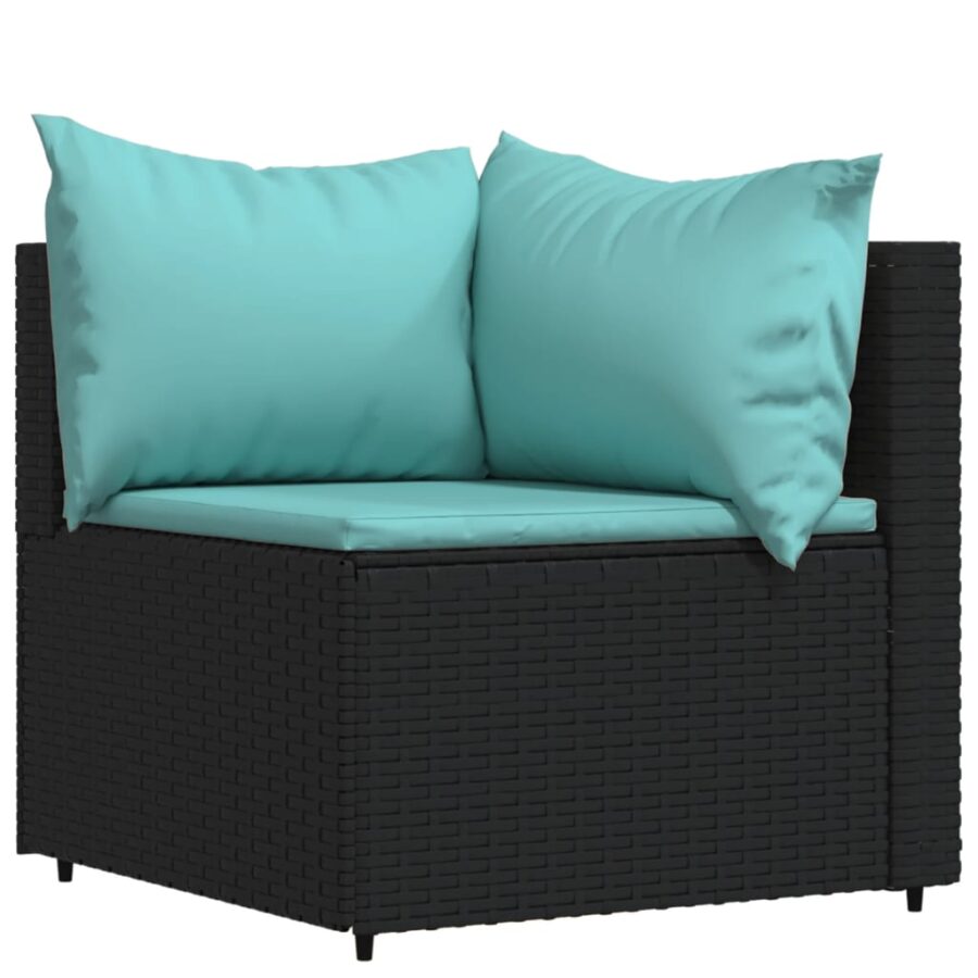 3-delige Loungeset met kussens poly rattan zwart - Afbeelding 4