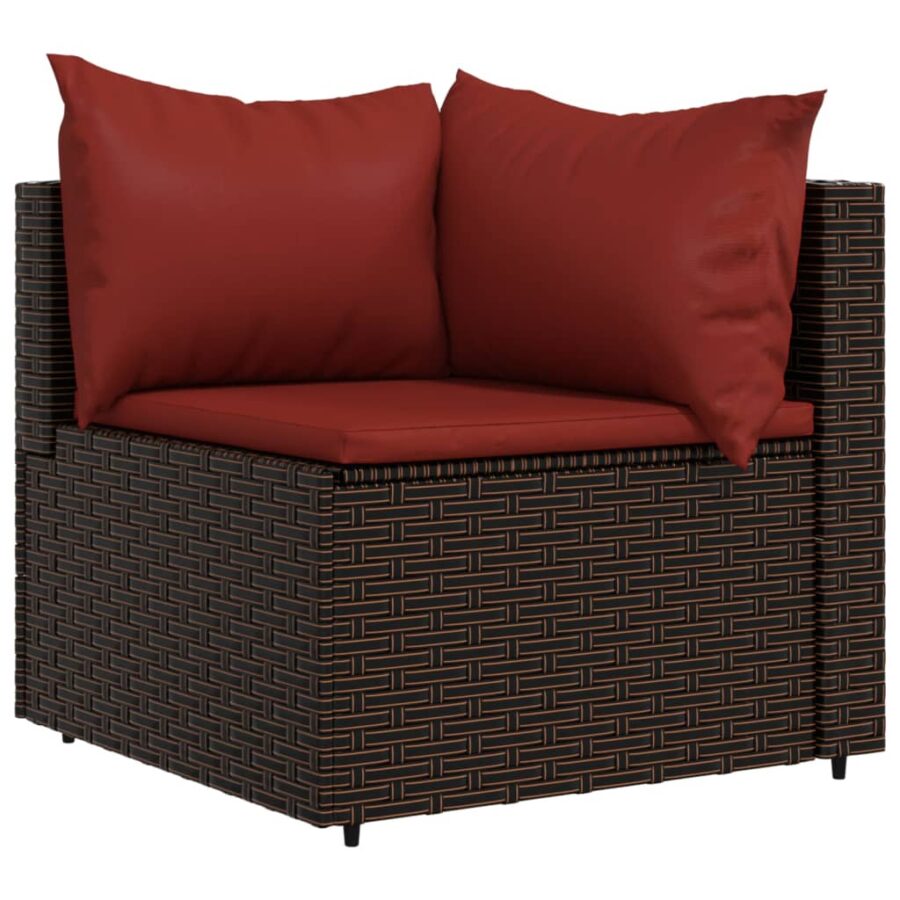 3-delige Loungeset met kussens poly rattan bruin - Afbeelding 4