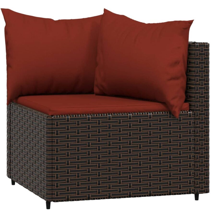 3-delige Loungeset met kussens poly rattan bruin - Afbeelding 4