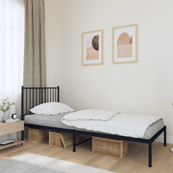 Bedframe met hoofdbord metaal zwart 90x190 cm