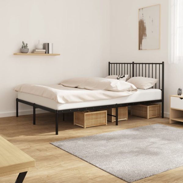 Bedframe met hoofdbord metaal zwart 140x190 cm