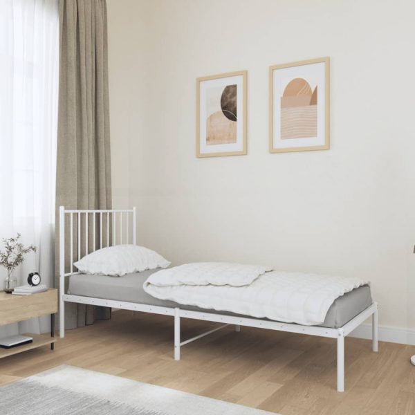 Bedframe met hoofdbord zonder matras metaal wit 75x190 cm