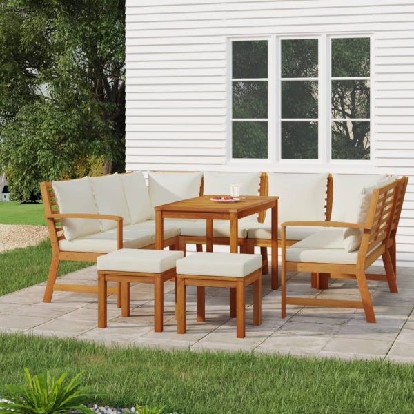 9-delige Tuinset met kussens massief acaciahout