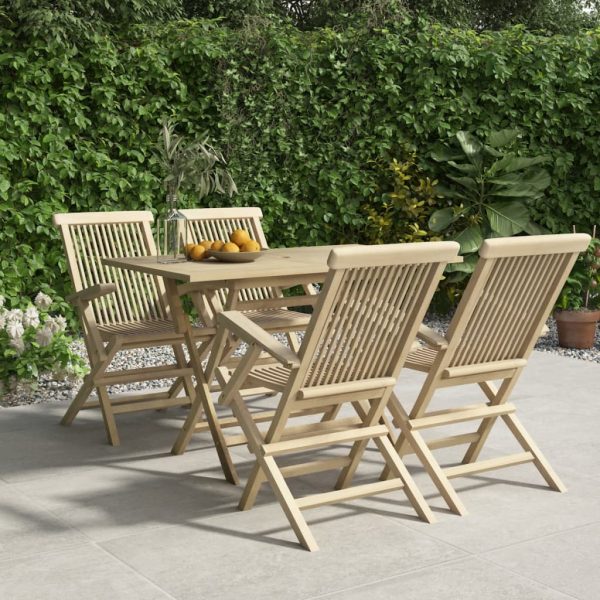 5-delige Tuinset massief teakhout grijs