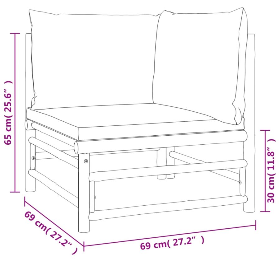 6-delige Loungeset met kussens bamboe taupe - Afbeelding 7