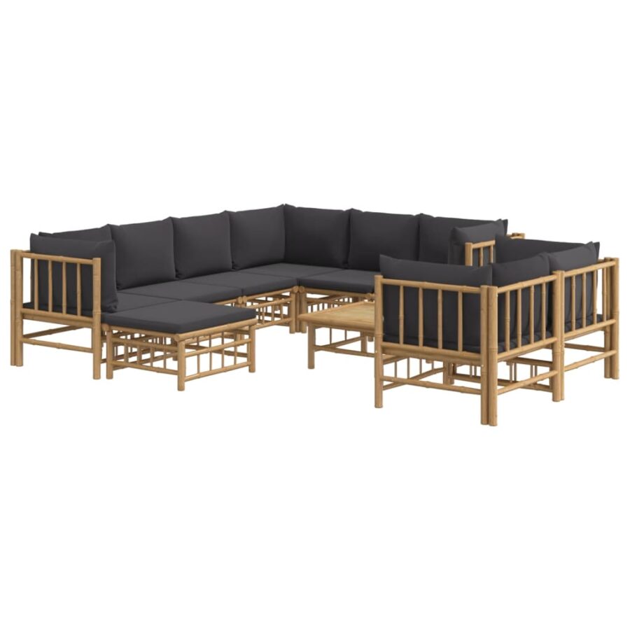 10-delige Loungeset met kussens bamboe donkergrijs - Afbeelding 3