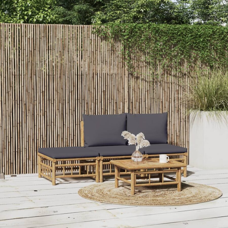 4-delige Loungeset met kussens bamboe donkergrijs