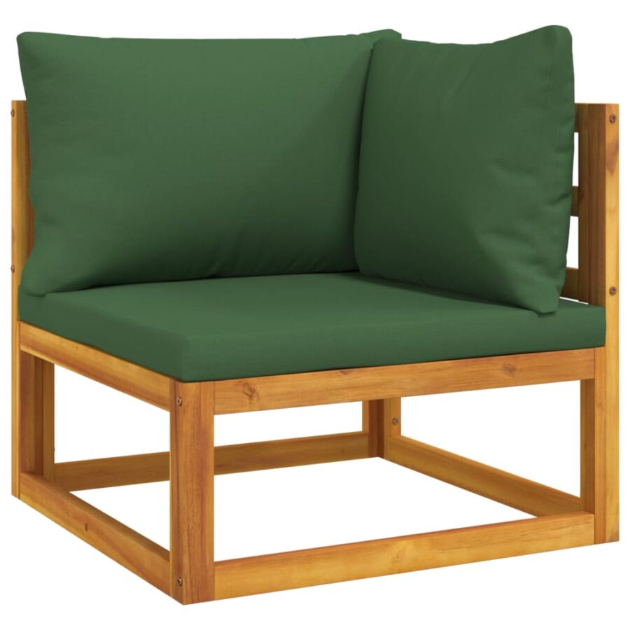 3-delige Loungeset met groene kussens massief hout - Afbeelding 4