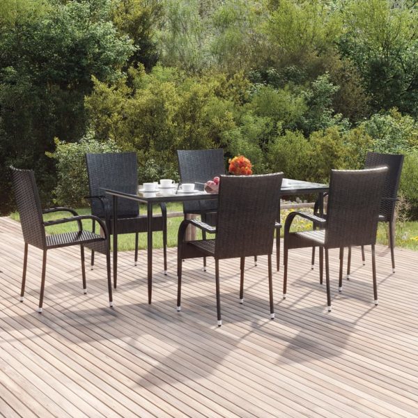 7-delige Tuinset poly rattan zwart
