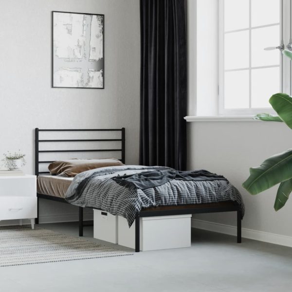 Bedframe met hoofdbord metaal zwart 75x190 cm