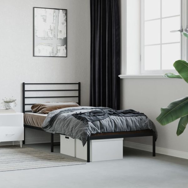 Bedframe met hoofdbord metaal zwart 90x190 cm