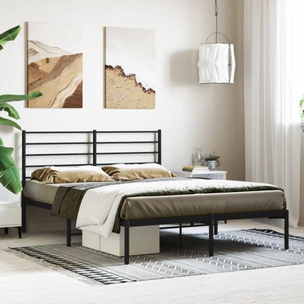 Bedframe met hoofdbord metaal zwart 135x190 cm