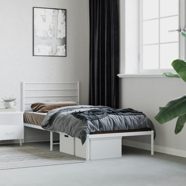 Bedframe met hoofdbord zonder matras metaal wit 75x190 cm