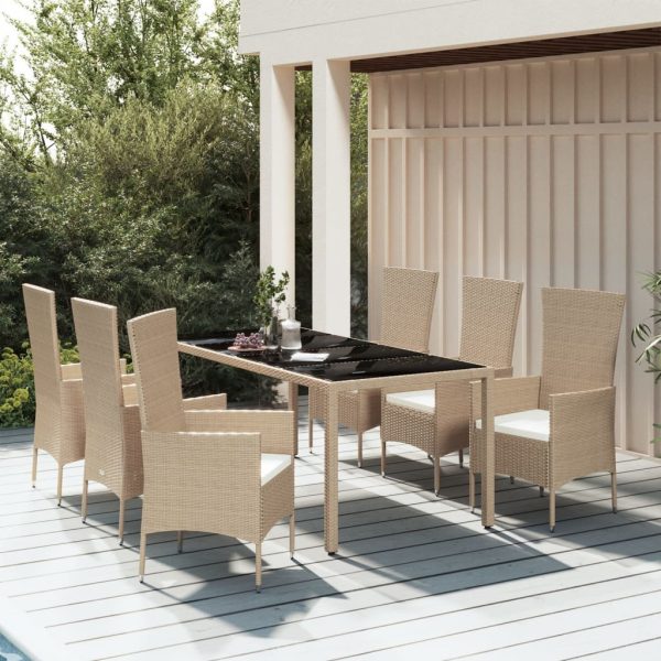 7-delige Tuinset met kussens poly rattan beige