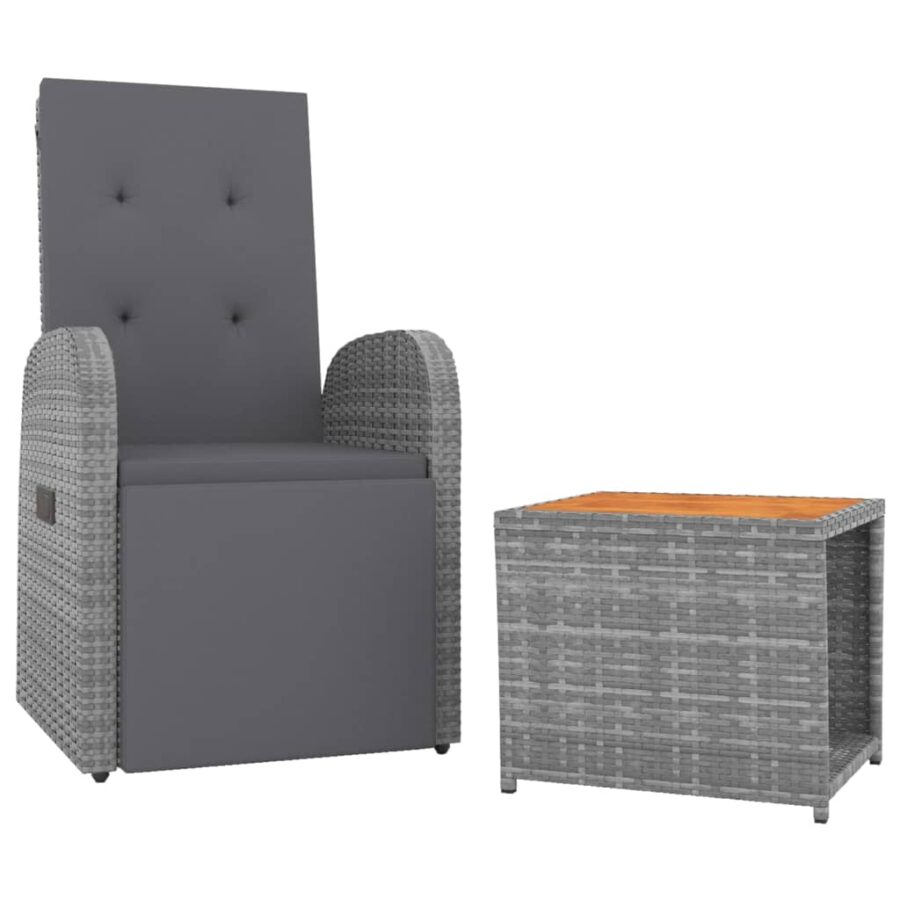 2-delige Loungeset poly rattan en massief acaciahout grijs - Afbeelding 3
