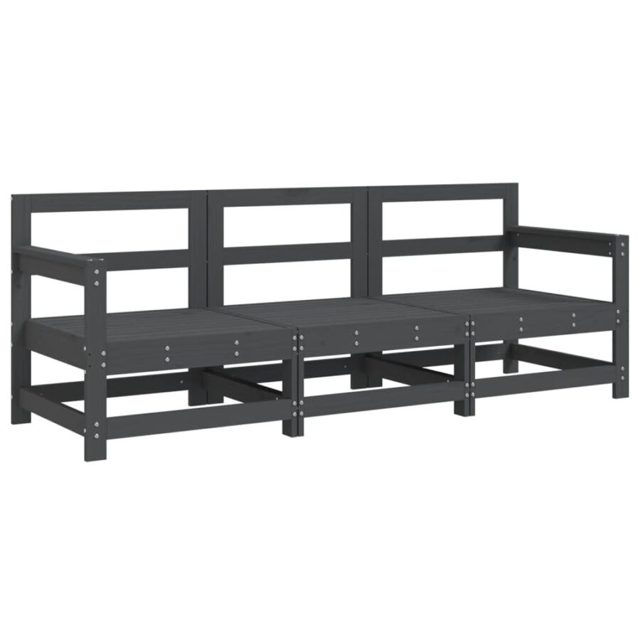 3-delige Loungeset massief grenenhout grijs - Afbeelding 2