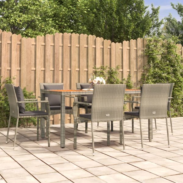 7-delige Tuinset met kussens poly rattan grijs